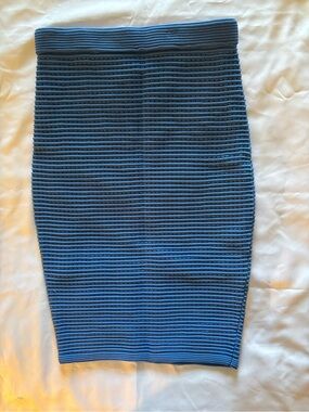 Blue Ribbed Knit Pencil Skirt - Women